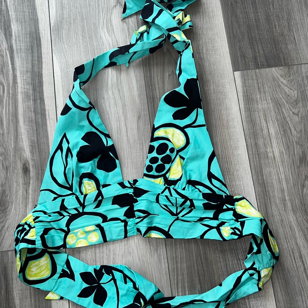 Floral Halter Top in Blue and Black